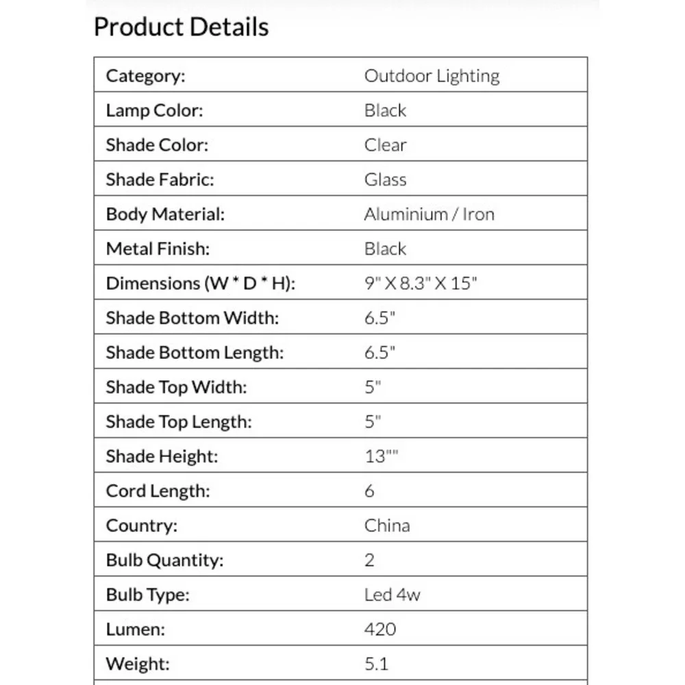 Velza‎ Outdoor Wall Lantern- PLT4005A